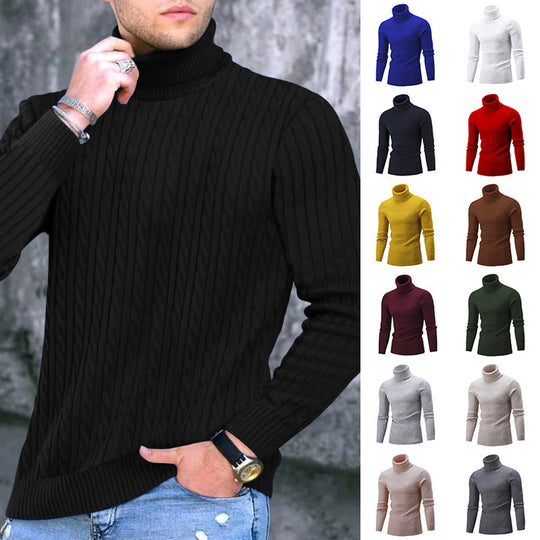 Herren eleganter Rollkragenpullover mit exquisiter Zopfmusterstruktur EB
