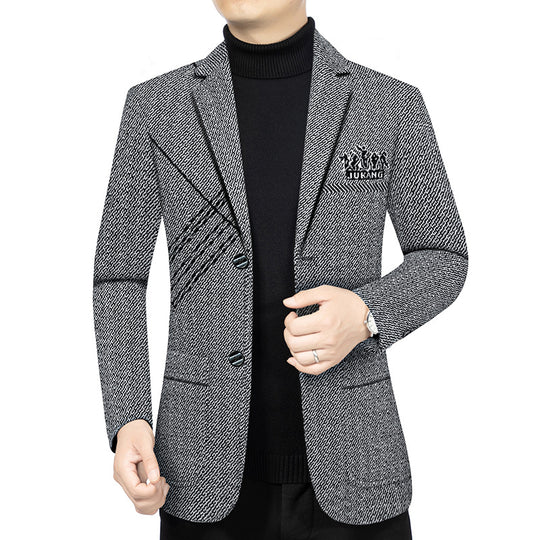 Herren Taillierter Strickblazer im Bouclé-Look mit aufgesetzten Taschen EB