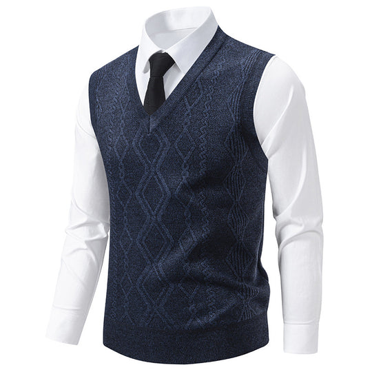Herren Strickpullover mit V-Ausschnitt und strukturiertem Zopfmuster EB