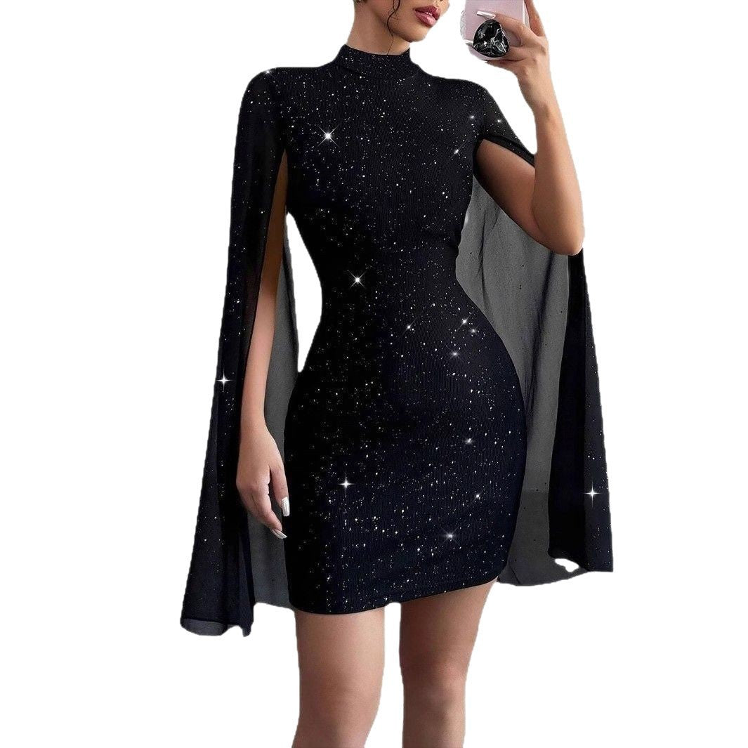 Damen Mini-Kleid mit funkelndem Stoff und schulterfreiem Design EB