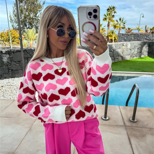 Damen Pullover mit Herzmuster und komfortablem Schnitt EB