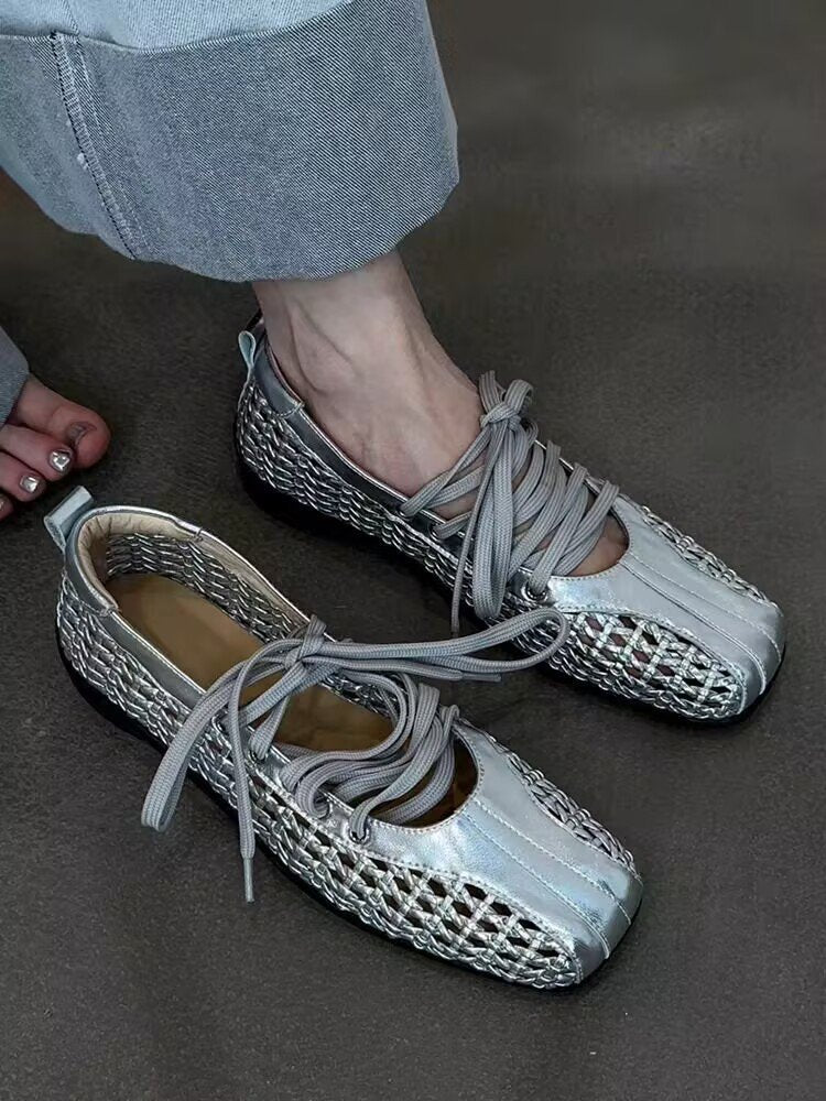 Damen modische Schnürschuhe mit atmungsaktiver Obermaterialstruktur und elastischen Riemen EB