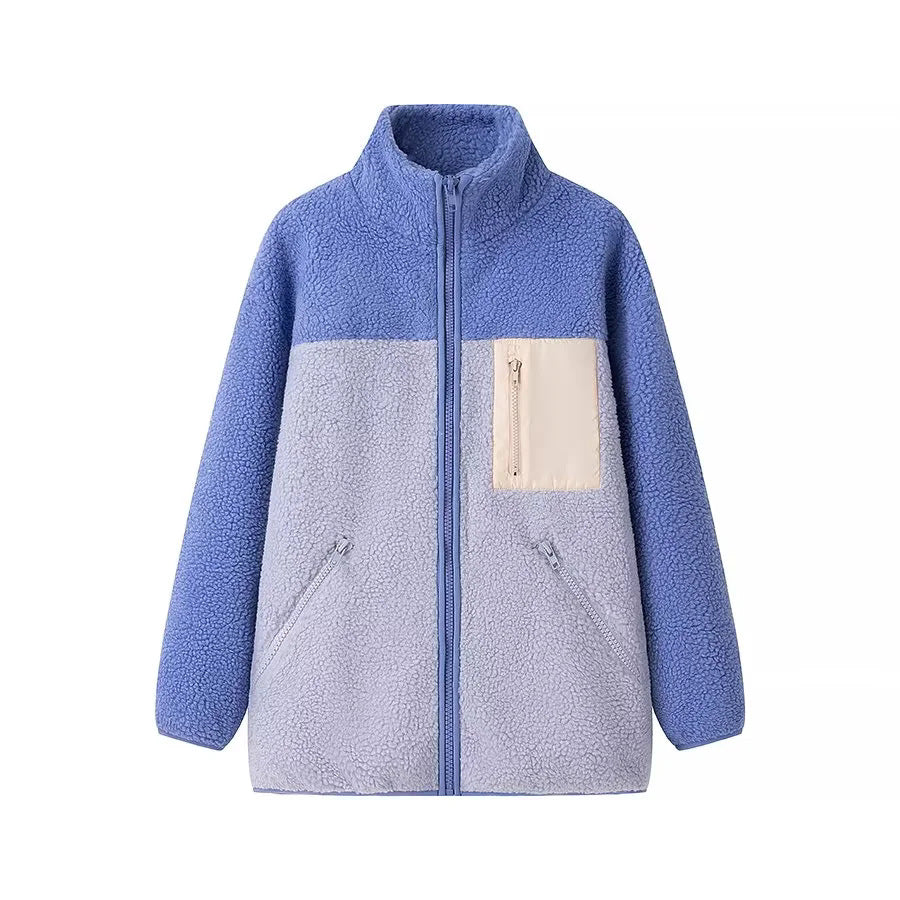 Damen oversize Fleecejacke mit hohem Kragen und praktischen Taschen EB
