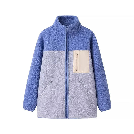 Damen oversize Fleecejacke mit hohem Kragen und praktischen Taschen EB