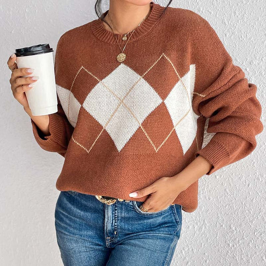 EB | Geometrischer Strickpullover Mit Farbkontrasten