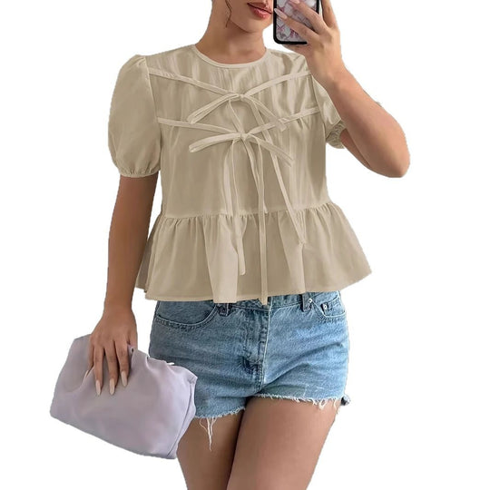 Damen Bluse mit Puffärmeln und verspieltem Rüschendesign EB