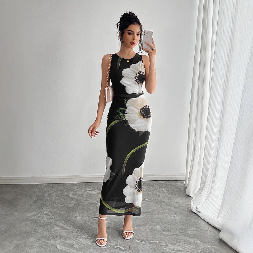 Damen Maxikleid mit floralem Druck und figurbetonter Silhouette EB