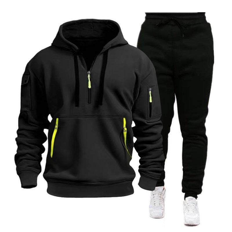 Herren nan Performance-Hoodie- und Jogginganzug mit Neon-Zippern, Utility-Taschen und elastischem Tunnelzug EB