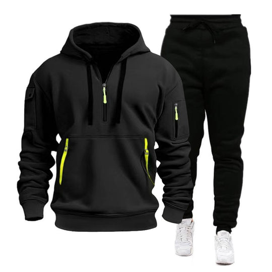 Herren nan Performance-Hoodie- und Jogginganzug mit Neon-Zippern, Utility-Taschen und elastischem Tunnelzug EB