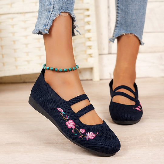 Damen Ballerinas mit floraler Stickerei und atmungsaktivem Netzdesign EB