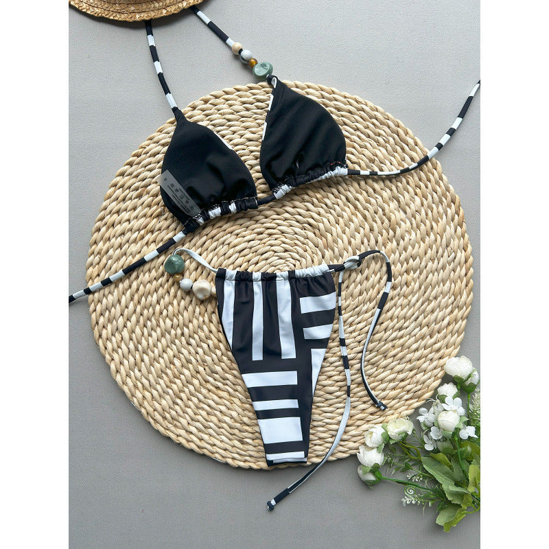 Damen Triangel-Bikini mit raffinierter Schnürung und Kontraststreifen EB