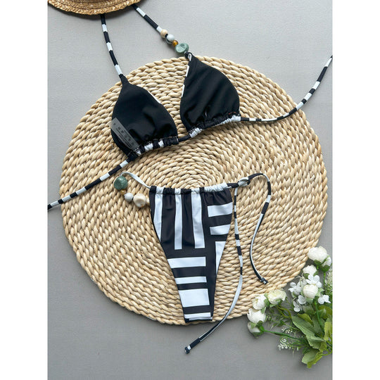 Damen Triangel-Bikini mit raffinierter Schnürung und Kontraststreifen EB