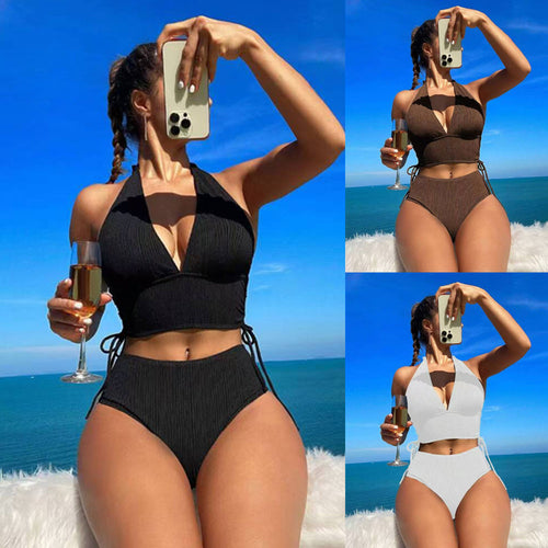 Damen Bikini-Set mit verstellbarem Halterneck und hohem Beinausschnitt EB