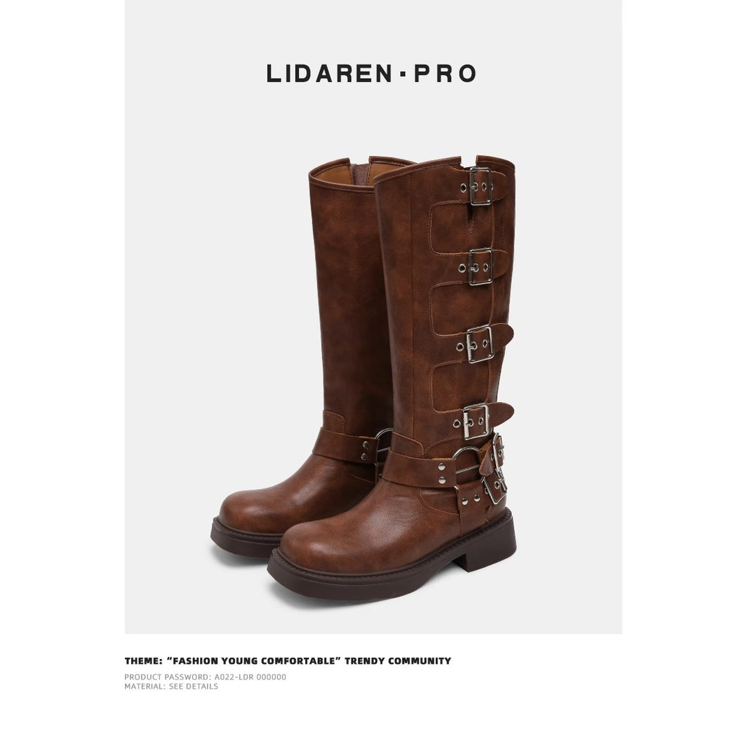 Damen Modische Stiefel mit verstellbaren Schnallen und robuster Sohle EB