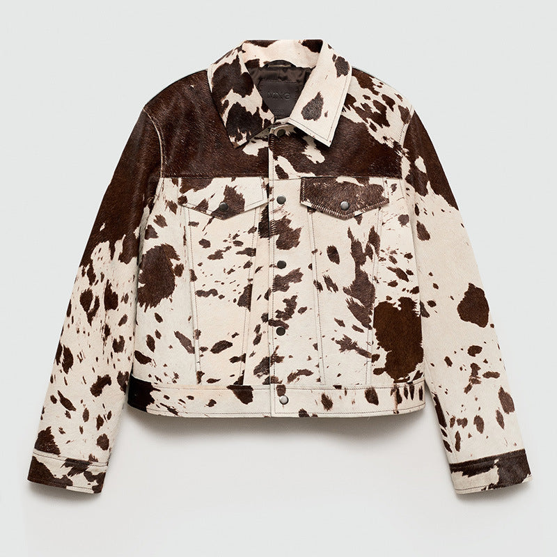 Damen modische Lammfelljacke mit auffälligem Tiermotiv EB