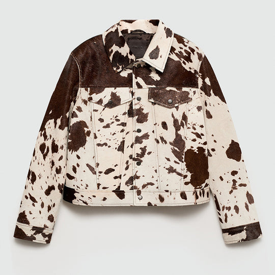 Damen modische Lammfelljacke mit auffälligem Tiermotiv EB