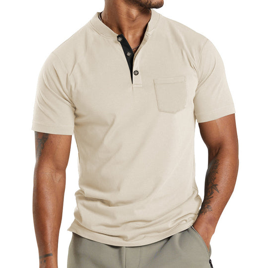 Herren Kurzarm-Henley-T-Shirt mit praktischer Brusttasche und modernem Kragen EB