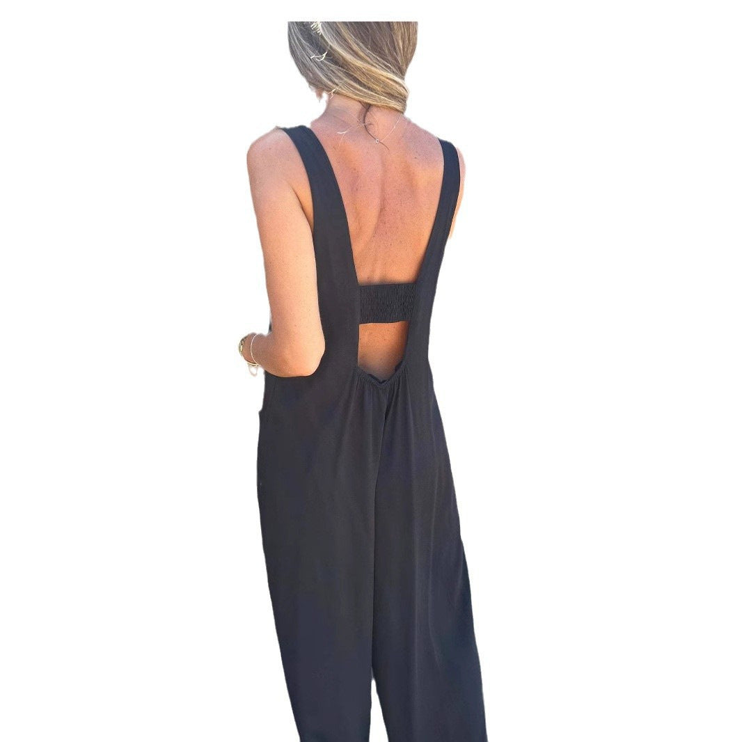 Damen Lässiger Jumpsuit mit Knopfdetails und Seitentaschen EB