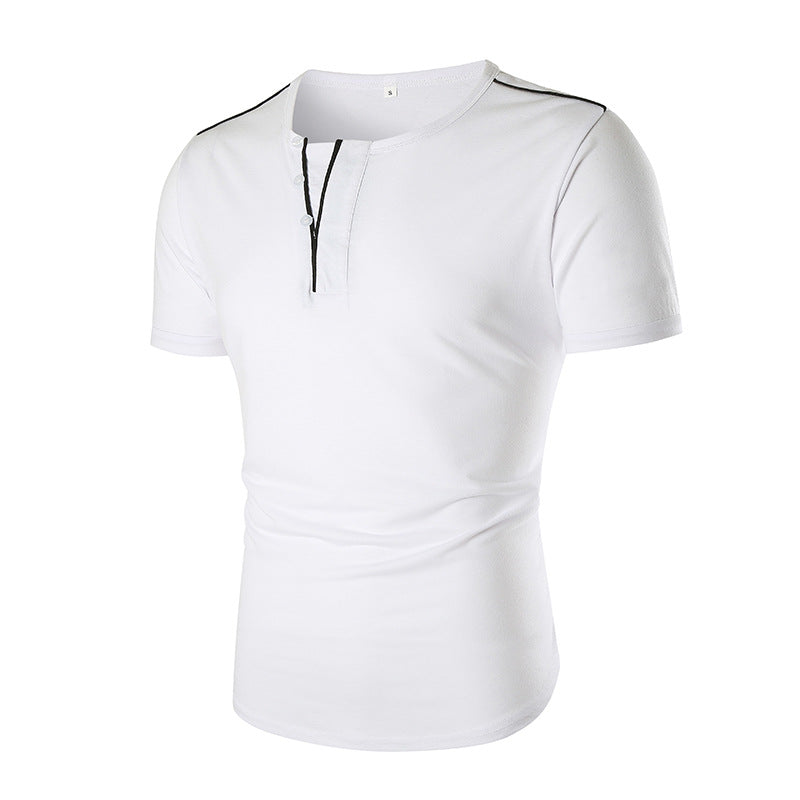Herren Kurzarm T-Shirt mit halber Knopfleiste und kontrastierenden Nähten EB