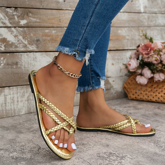 Damen Elegante und stylische Riemensandalen mit geflochtenem Detail EB