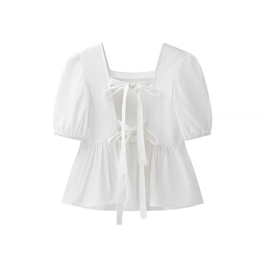 Damen bezaubernde Bluse mit Knoten-Detail und Puffärmeln EB