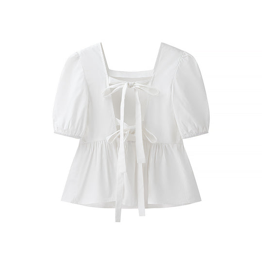 Damen bezaubernde Bluse mit Knoten-Detail und Puffärmeln EB