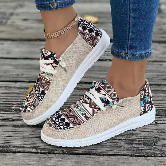 Damen Freizeitschuhe im trendigen Ethno-Design mit elastischen Schnürsenkeln und atmungsaktiven Obermaterialien EB