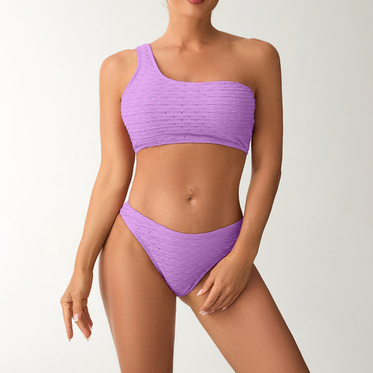 Damen Einseitiger Bikini mit elegantem Rippendesign und verstellbaren Trägern EB