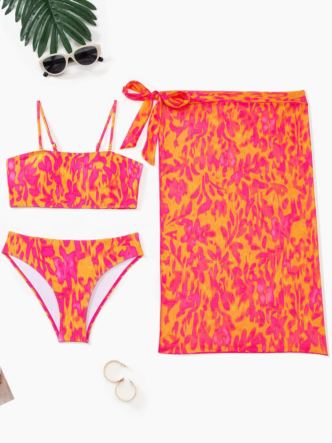 Damen Bikini-Set mit modischem Bandeau-Oberteil und hoch geschnittenen Bottoms EB