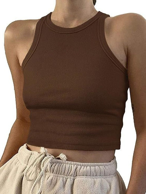 Damen sportliches Crop-Top mit elastischem Rippdesign EB