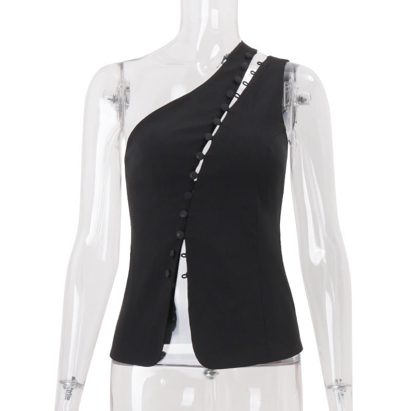 Damen Asymmetrisches Blusenshirt mit Knopfdetails EB