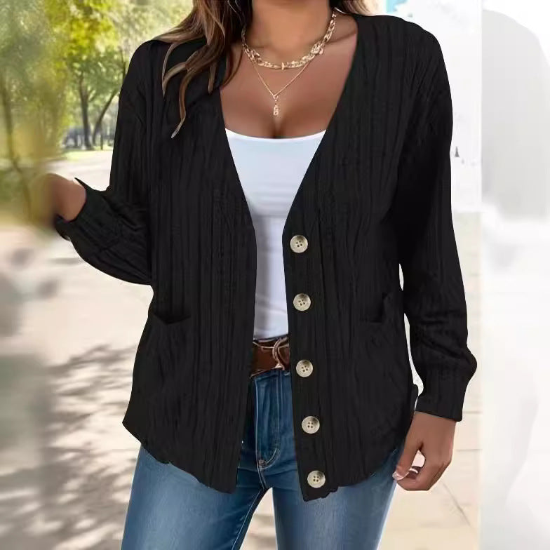 Damen Strickjacke mit Knopfleiste und seitlichen Taschen EB