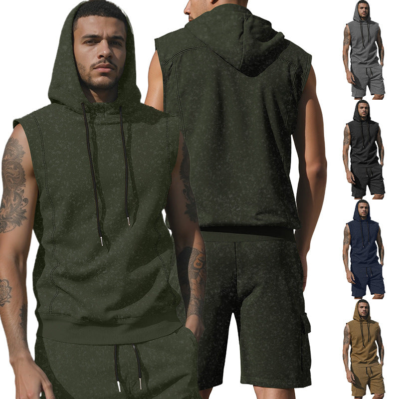 Herren nan Kapuzen-Muskelshirt-Set mit funktionaler Cargobermuda EB