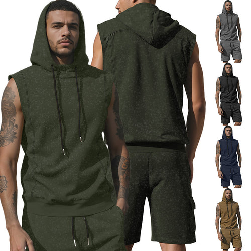 Herren nan Kapuzen-Muskelshirt-Set mit funktionaler Cargobermuda EB