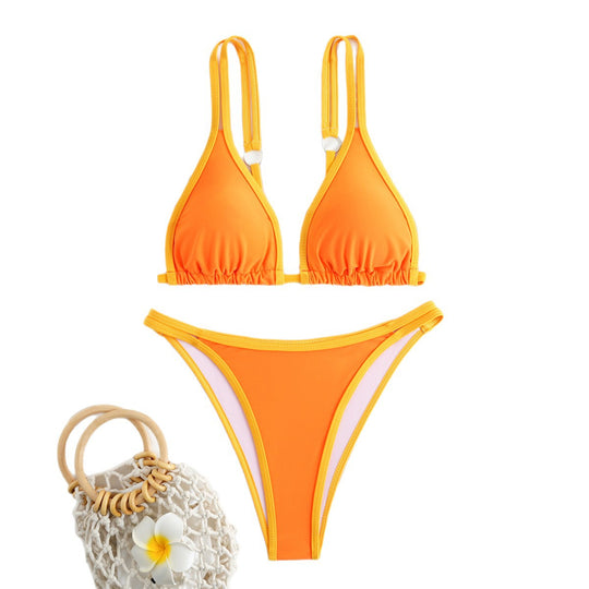 Damen modischer Bikini mit feinen Trägern und raffiniertem Schnitt EB