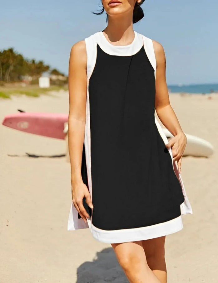 Damen lässiges Strandkleid mit kontrastierenden Abschlüssen und moderner Silhouette EB