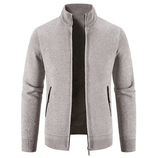 Herren elegante Strickjacke mit hohem Kragen und praktischen Reißverschlusstaschen EB