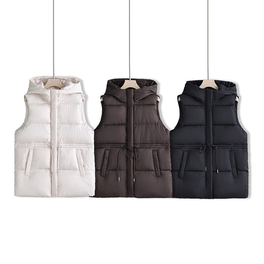 Damen nan gesteppte Kapuzenweste mit verstellbarem Taillenzug und winddichter Thermofütterung EB