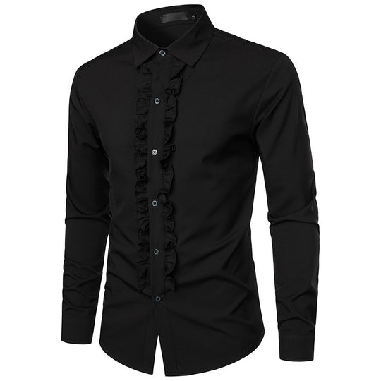 Herren elegantes Langarmhemd mit Rüschenverzierung EB