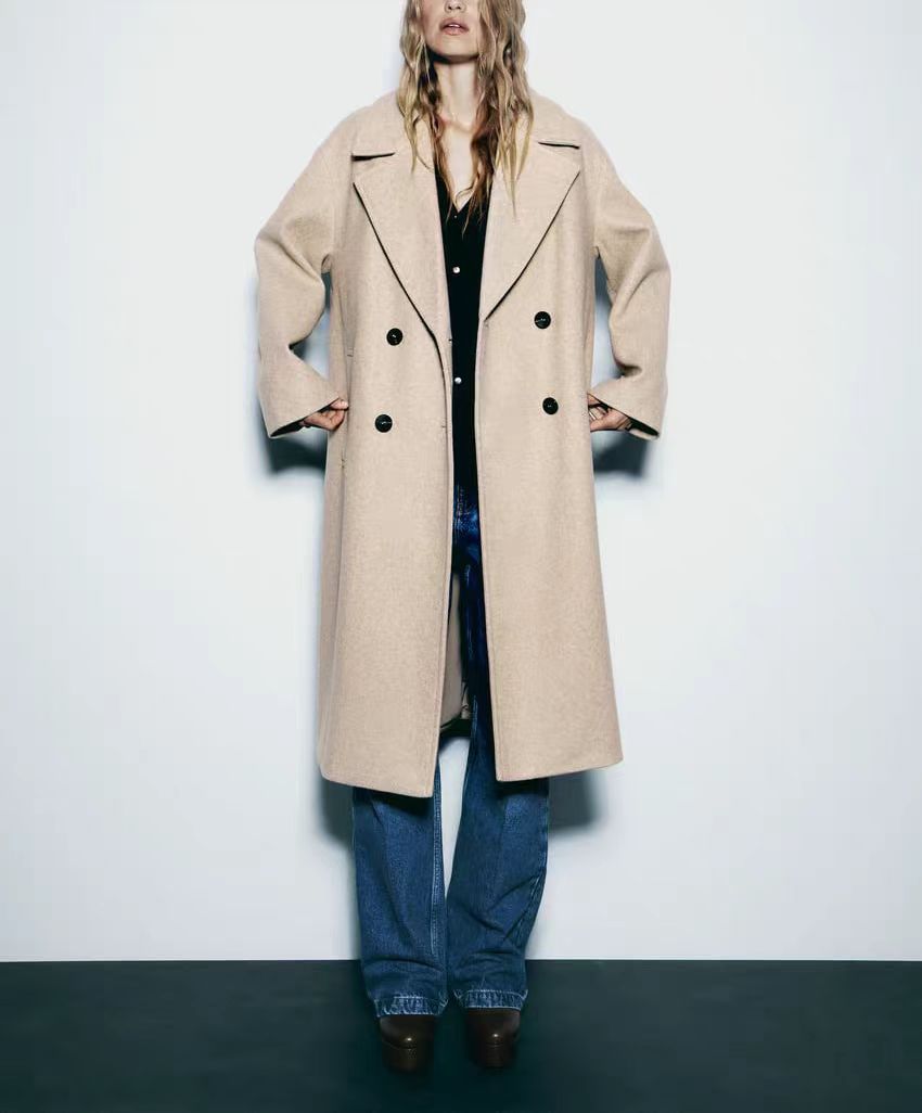 Damen trendiger Wollmantel mit doppelter Knopfreihe und elegantem Schnitt EB