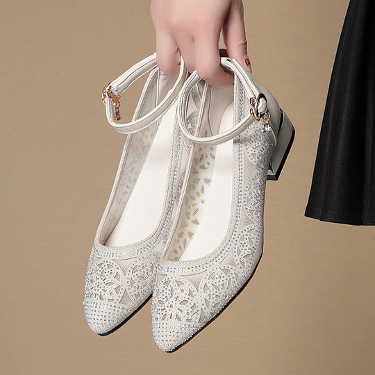 Damen Elegante Ballerinas mit filigranem Mesh-Design und modischem Anhänger EB