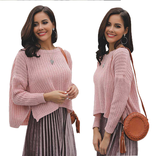 Damen lässiger Strickpullover mit weitem Schnitt und feiner Textur EB