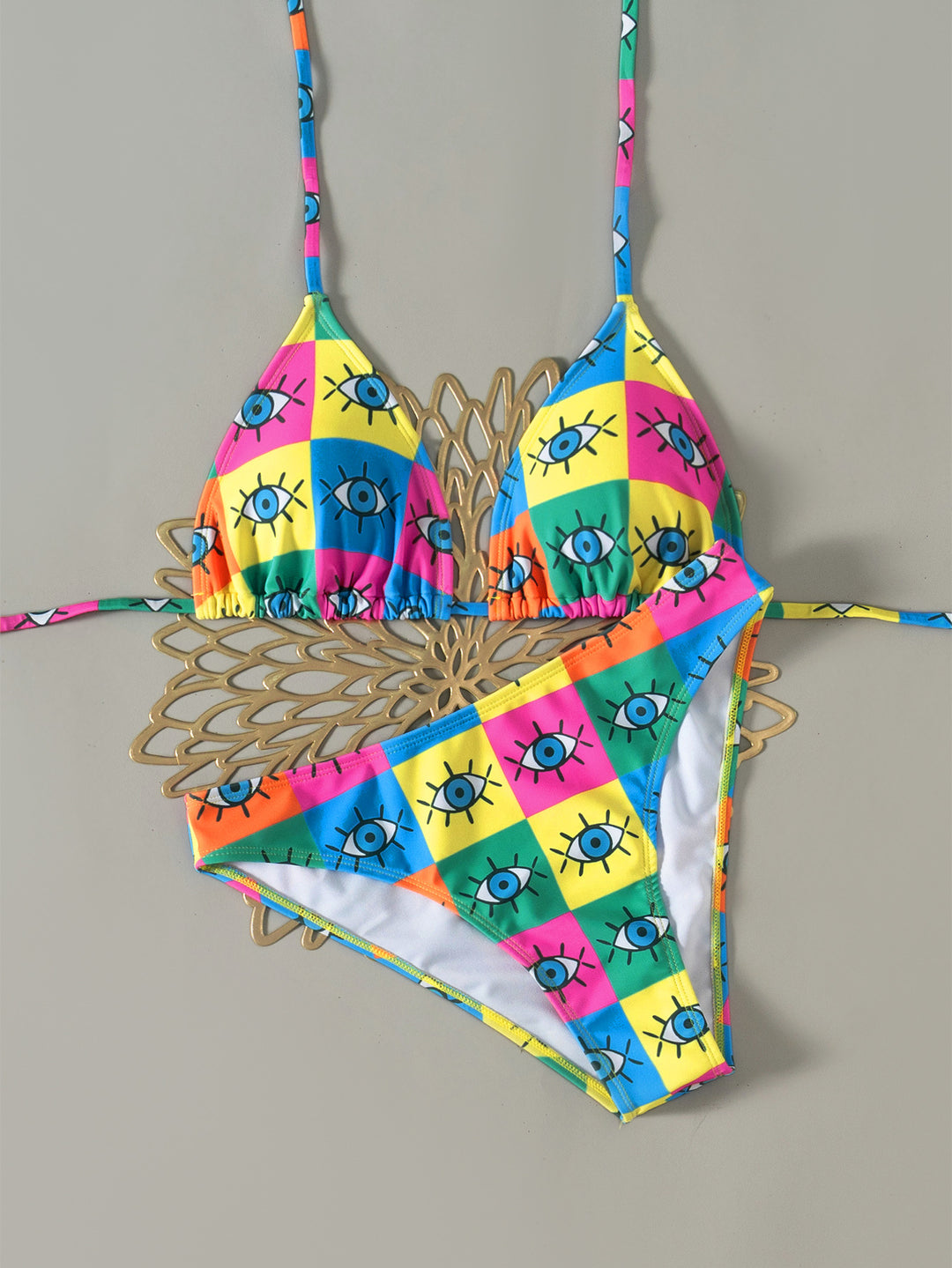 Damen Triangel-Bikini mit floralem Muster und verstellbaren Trägern EB