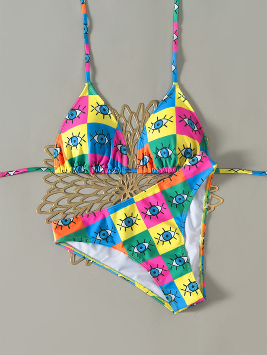 Damen Triangel-Bikini mit floralem Muster und verstellbaren Trägern EB