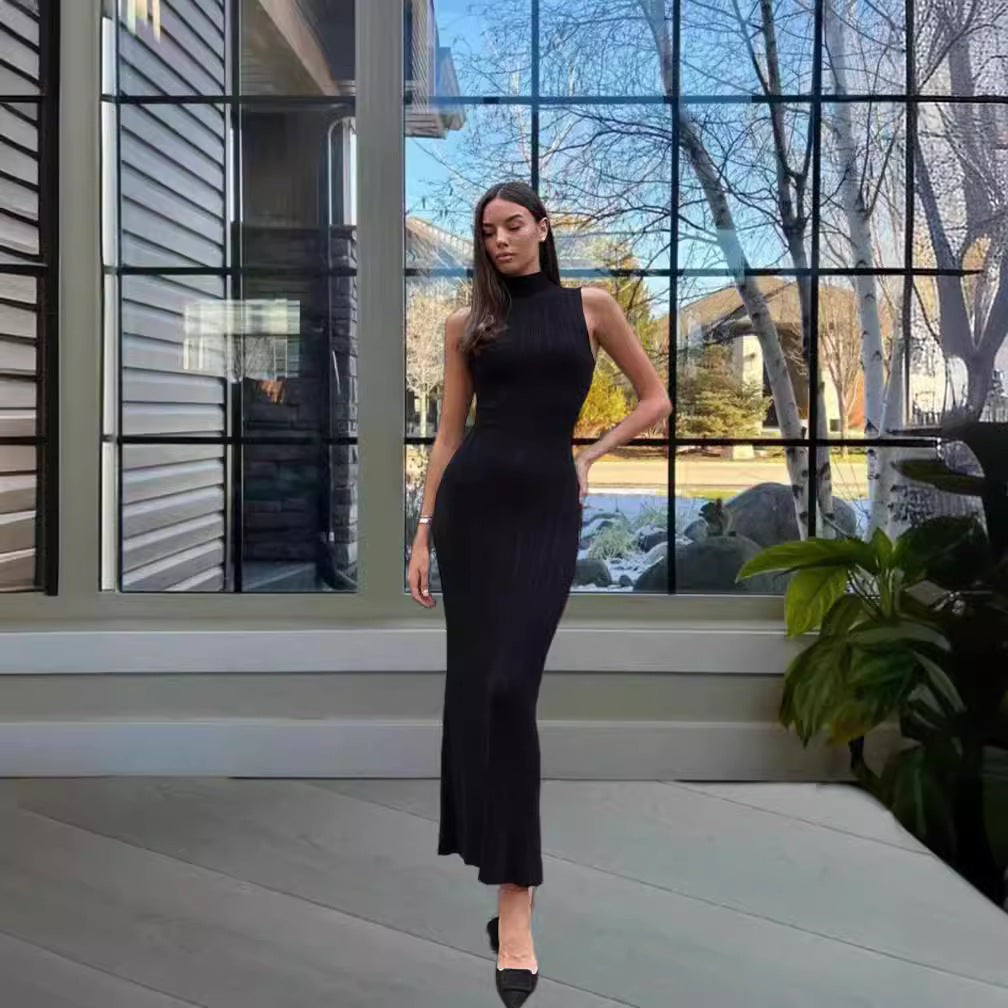Damen Elegantes Langarm Maxikleid im Rippstrick-Stil EB