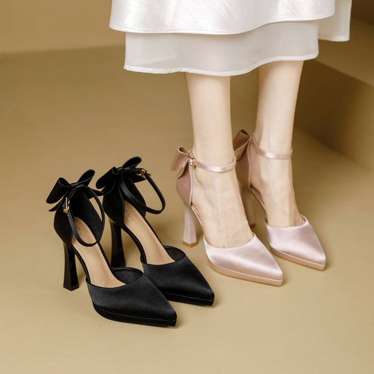 Damen elegante Satin-Pumps mit verspieltem Schleifen-Detail EB