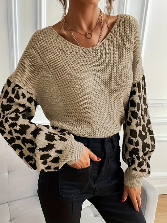 Damen modischer Pullover mit lässiger Weave-Optik und tierischem Muster EB