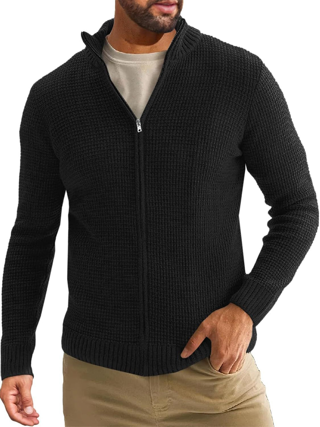 Herren Strickjacke mit hohem Kragen und praktischem Reißverschluss EB