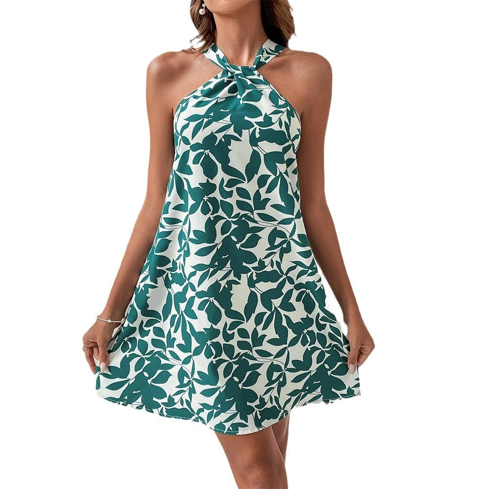 Damen Schlagendes Minikleid mit modernem Halterdesign und floralem Muster EB