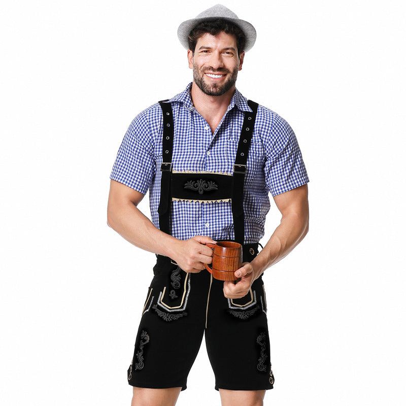 Herren nan traditionelle kurze Trachtenlederhose mit aufwendiger Stickerei und verstellbaren Trägern EB